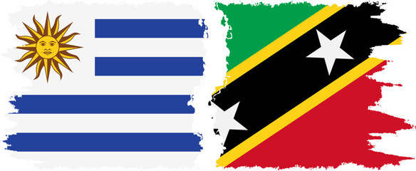 Saint Kitts and Nevis and Uruguay grunge flags connection, vector