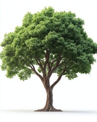 A realistic sycamore tree with broad, lobed leaves and textured bark, isolated on white background 