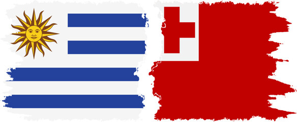 Tonga and Uruguay grunge flags connection, vector