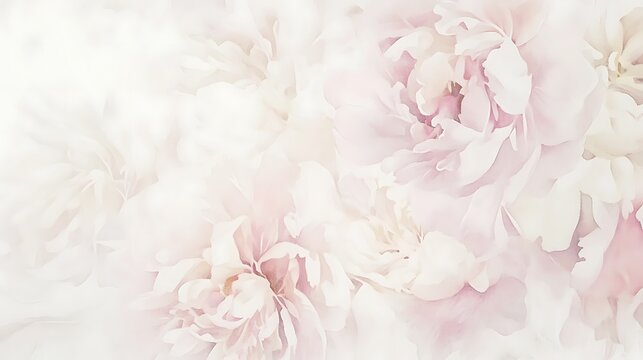 A soft and graceful watercolor depiction of peonies arranged in a delicate bouquet, using light pastel pinks to create a romantic, airy feel. Ideal for wedding decor or springthemed designs.