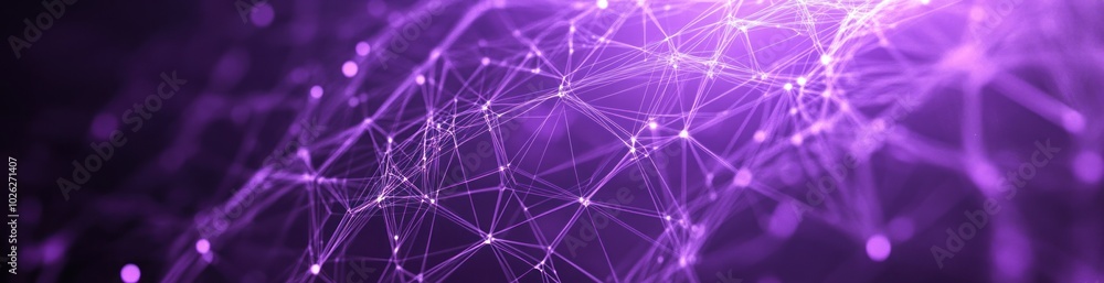 Poster abstract purple background with glowing dots and lines in a geometric pattern.