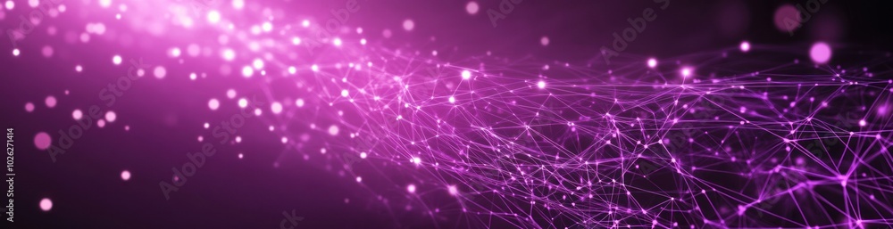 Poster abstract purple background with glowing lines and particles.