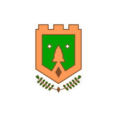 vector logo shield with tree decoration. vector logo knight, agriculture.