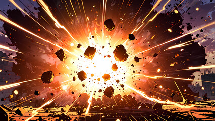 Anime style space explosion background. Moment of explosion In cartoon style
