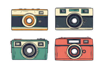 Retro vintage cameras in various styles and colors. Perfect for photography enthusiasts and collectors. Captures nostalgia and creativity.