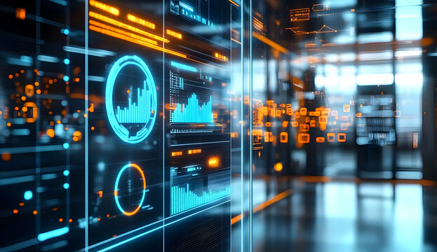 Futuristic Digital Interface Displaying Data Visualization