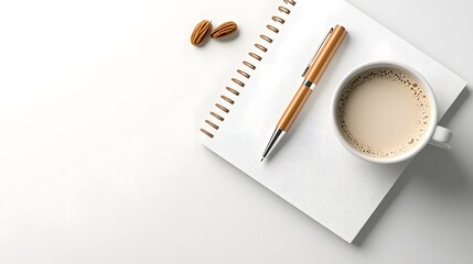 Top Down View of a Pen and Notebook on a Desk