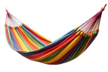 Colorful hammock hanging against white background