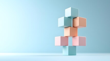 Colorful 3D Blocks in Photorealistic View