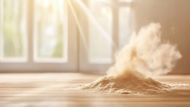 Dust particles floating in sunlight indoors, triggering asthma and allergies