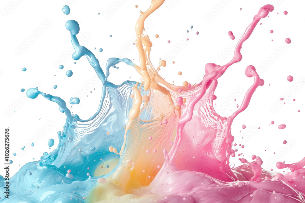 Poster vibrant splashes of colorful liquid in motion, creating an energetic and dynamic display of fluid ar