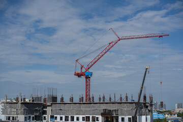 Construction building site with crane
