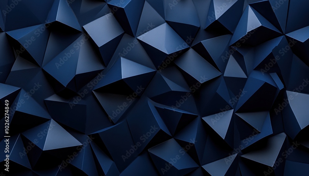 Poster abstract dark blue geometric pattern background of 3d triangles with rough texture.