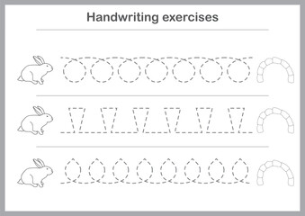 Basic writing exercises. Trace line worksheets for children. Preschool handwriting practice. Vector illustration. A4 - ready to print format