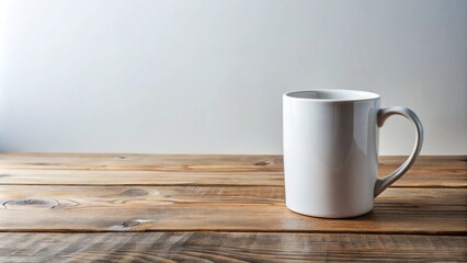 mockup empty white coffee mug wooden table white background high angle