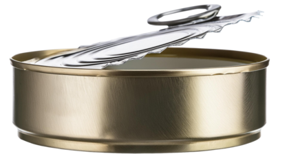 Open tin can on white background on transparent background