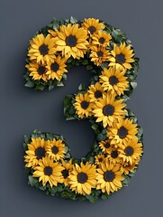 Fototapeta premium A Radiant Sunflower Formed Number 3 in 3D Digital Art