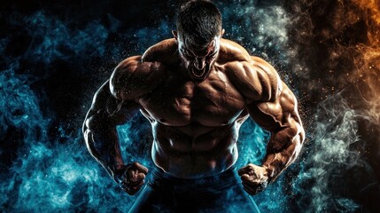 Conceptual image of a muscular athlete showcasing strength during a competition, symbolizing the beastly determination of sportsmanship