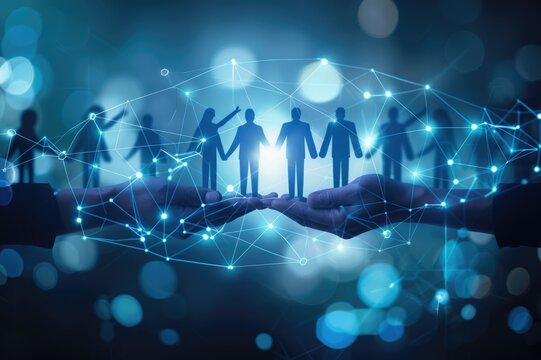 Teamwork and human resources HR management technology concept in corporate business with people group networking to support partnership, trust, teamwork and unity of coworkers in office vexel