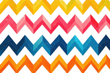 Vibrant zigzag pattern featuring multicolored chevrons in yellow, pink, and blue, creating a lively and dynamic abstract background.