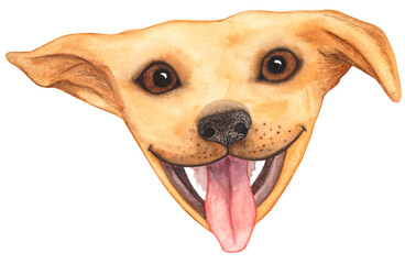 Watercolor cute realistic dogs face for stickers on white backdrop. Dog Illustration for your design, advertising, social media