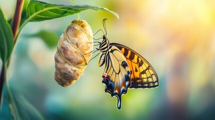 Conceptual image of a butterfly emerging from a cocoon, capturing the transformative nature of change