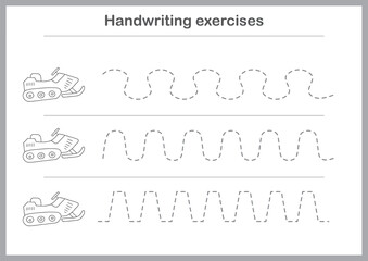 Basic writing exercises. Trace line worksheets for children. Preschool handwriting practice. Vector illustration. A4 - ready to print format
