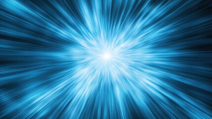 Fototapeta premium Abstract blue light burst with radial lines converging to a white center against a black background.