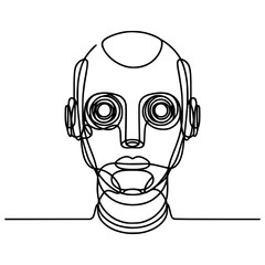 one line drawing robot head technology vector illustration template design