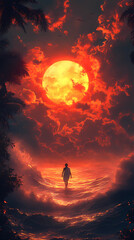 Obraz premium Surfer goes home during a beautiful sunset