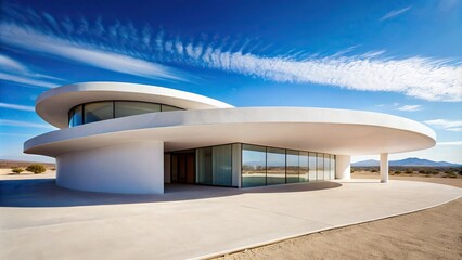 Fototapeta premium Modern architectural structure in desert environment with white walls and flat roof