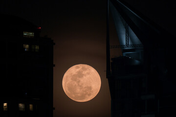 Super moon beside building at night