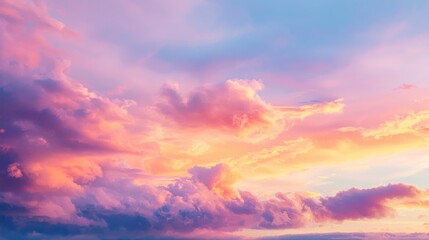 Fototapeta premium Conceptual image of a sunset sky filled with rich gradients of pink, orange, and purple, capturing natureâ€™s breathtaking display of color