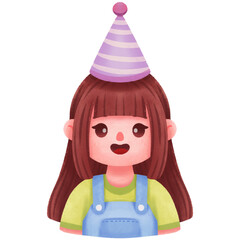 Cute Hair Bangs Girl Birthday Avatar Watercolor