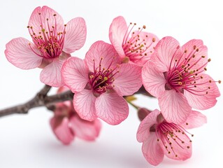A vibrant pink cherry blossom with delicate, paper-thin petals, isolated on white background 