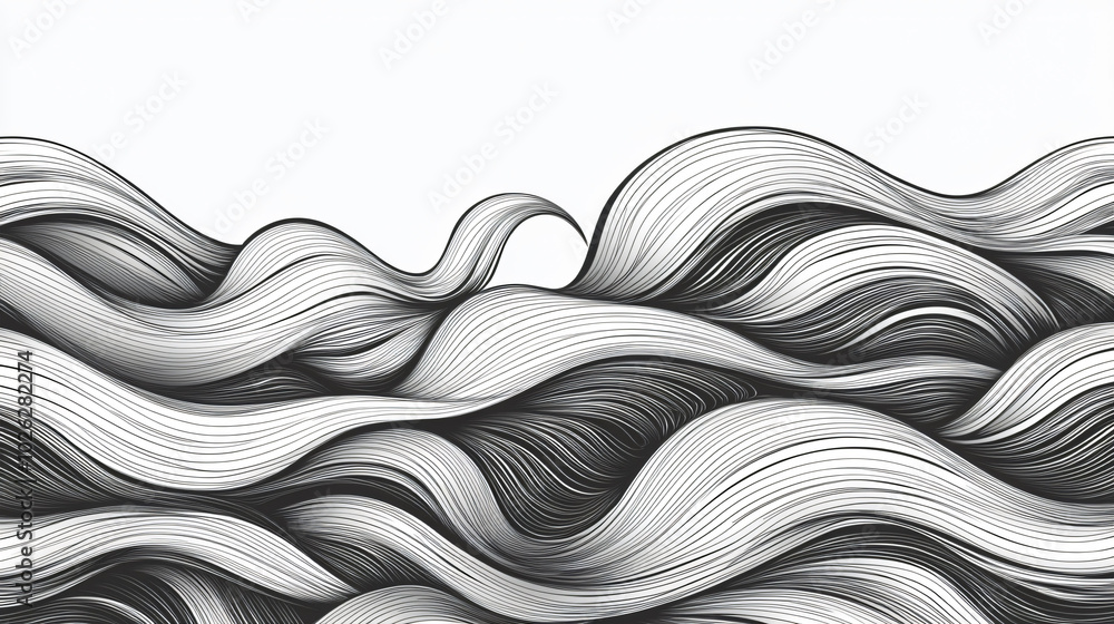 Poster wavy and swirled brush strokes create seamless pattern, evoking sense of fluidity and movement. mono