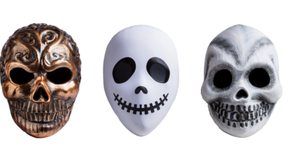 Set collection of scary monster face mask on transparent background cutout.  on transparent background