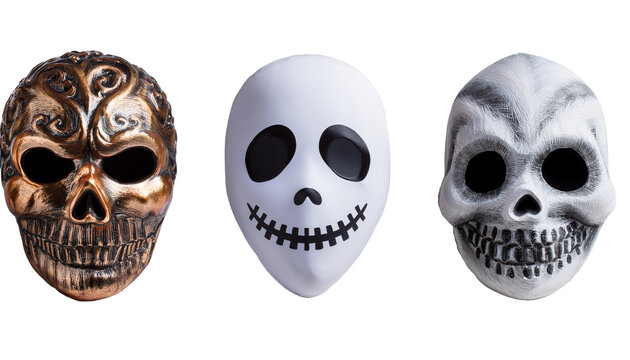 Set collection of scary monster face mask on transparent background cutout.  on transparent background
