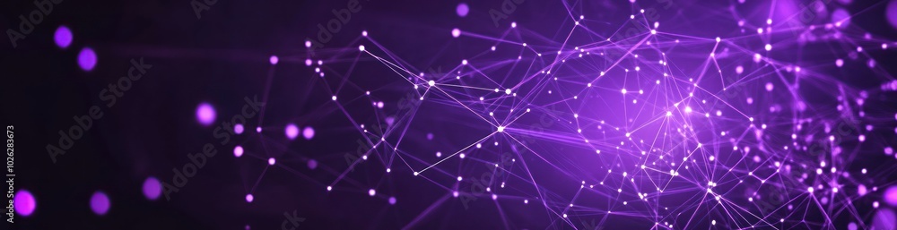 Poster abstract purple background with connecting lines and dots.