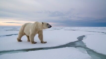 Fototapeta premium Polar Bear Walking on Broken Ice in Arctic Landscape