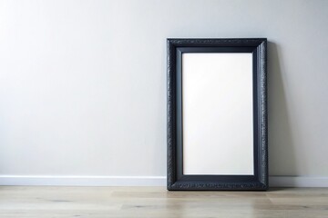 Modern black mirror on left side of white frame with leading lines