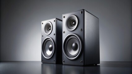 Obraz premium Modern black speakers isolated on grey background