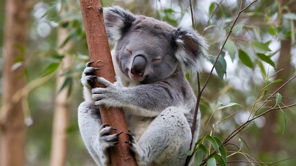 Koala Resting on a Tree Branch with a Soft, Fuzzy Appearance