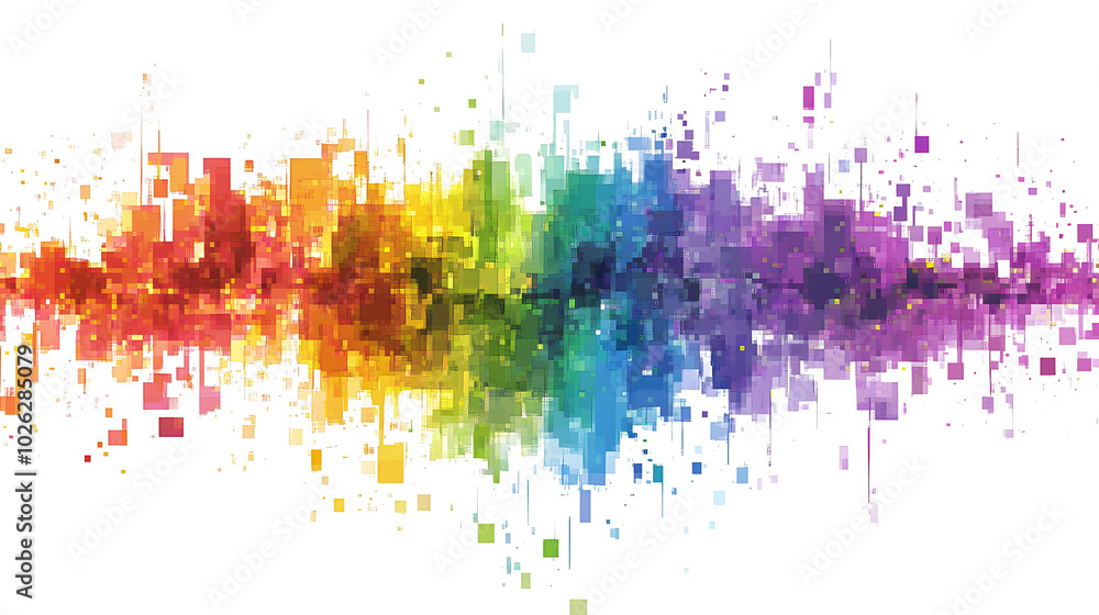 Poster abstract rainbow background with colorful squares and pixels.
