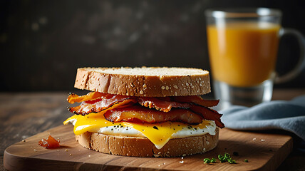 Delicious egg sandwich with cheese and bacon