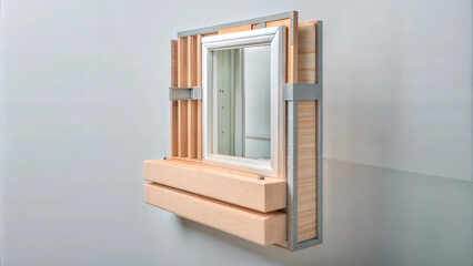 Obraz premium Wooden window and door frames stacked for installation in modern home construction