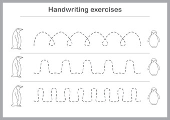 Basic writing exercises. Trace line worksheets for children. Preschool handwriting practice. Vector illustration. A4 - ready to print format