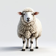 Obraz premium A realistic depiction of a sheep standing upright, showcasing its fluffy wool and gentle expression.