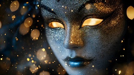 The air around the mask is filled with soft glimmering particles reflecting light and enhancing the magical effect