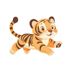 Cartoon Illustration of a Smiling Orange Tiger with Black Stripes